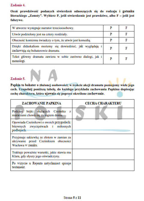 Sprawdzian Z Treści Lektury Zemsta www.napolski.edu.pl